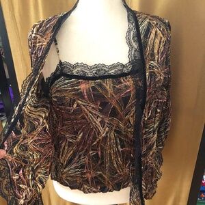 BlackBrownTanPink & LaceVelvet Trim Cami Attached Blouse